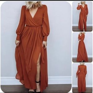 Rust colored VNeck Maxi Dress